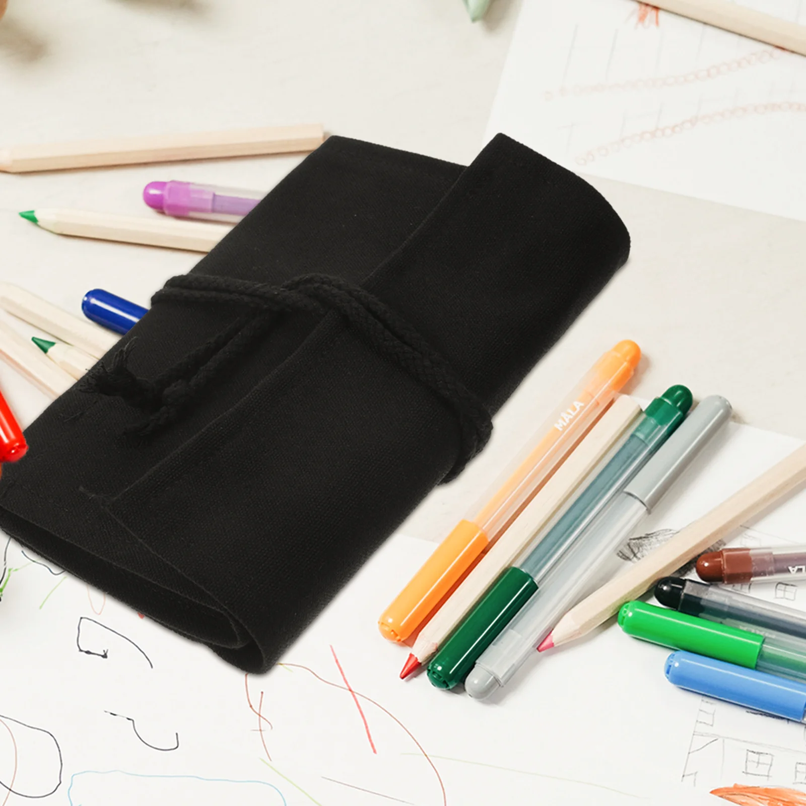 ロールアップケース キャンバス鉛筆ラップオーガナイザー ロールアップポーチ ペンホルダー 画材収納用鉛筆バッグ 学生アクセサリー