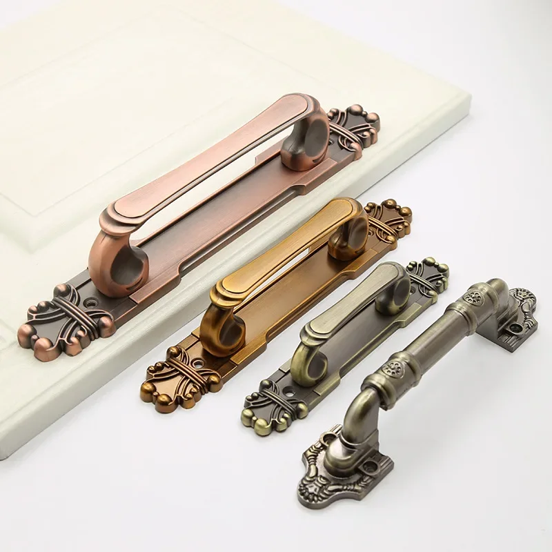 European style antique copper bright handle wooden door opposite door handle invisible door handles retro pulls