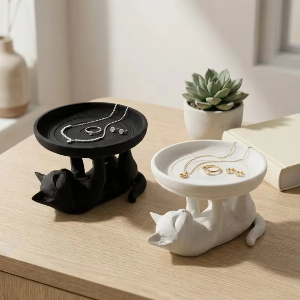 3D Printed Cat Shaped Jewelry Organizer Tray for Keys Earrings Cute Feline Design Desktop Home Decoration Accessories Fairy 1PC