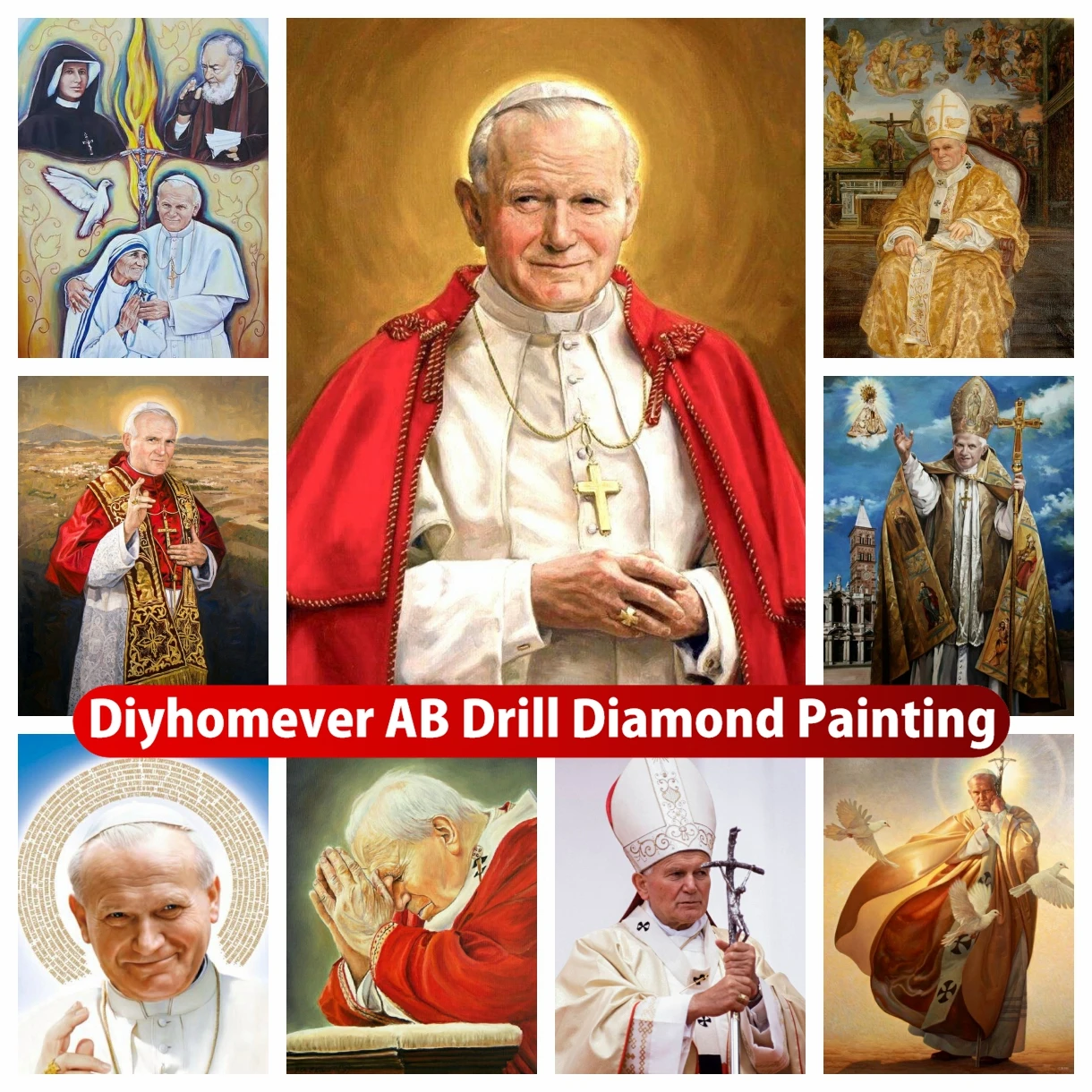 Saint Pope John Paul II 5D DIY AB Diamond Painting Embroidery Catholic Icons Cross Stitch Mosaic Picture Handicraft Home Decor