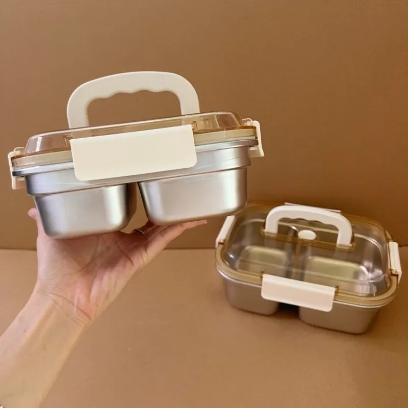 For 304 Stainless Steel Insulated Lunch Box Bento Food Container Microwave Safe Compartment