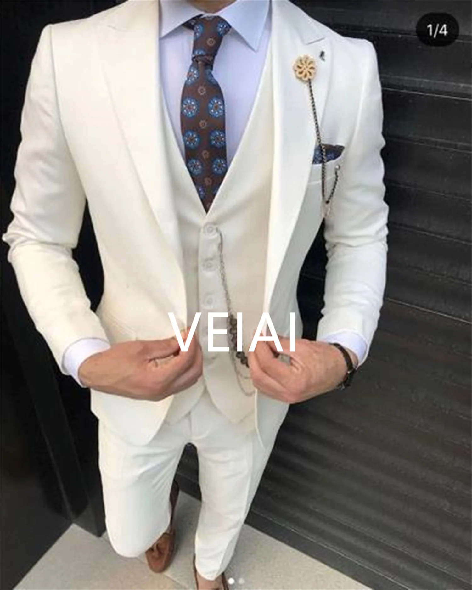 Latest Design Casual Ivory Men Suits Terno Slim Fit Formal Groom Prom Dress Tuxedo Male Wedding 3 Piece Blazer Suits Vest Pants