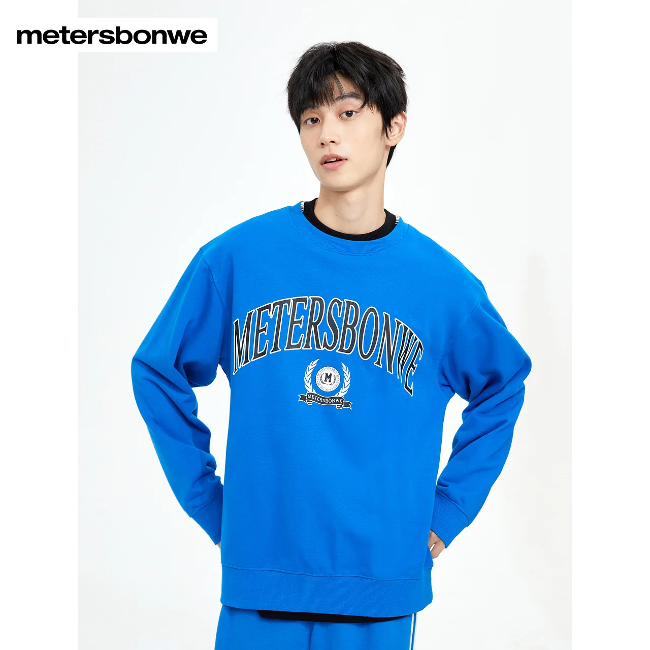 Metersbonwe-Men's American Hoodie Large Letters Printed Round Collar Knitted Jumper Campus Casual Retro Spring