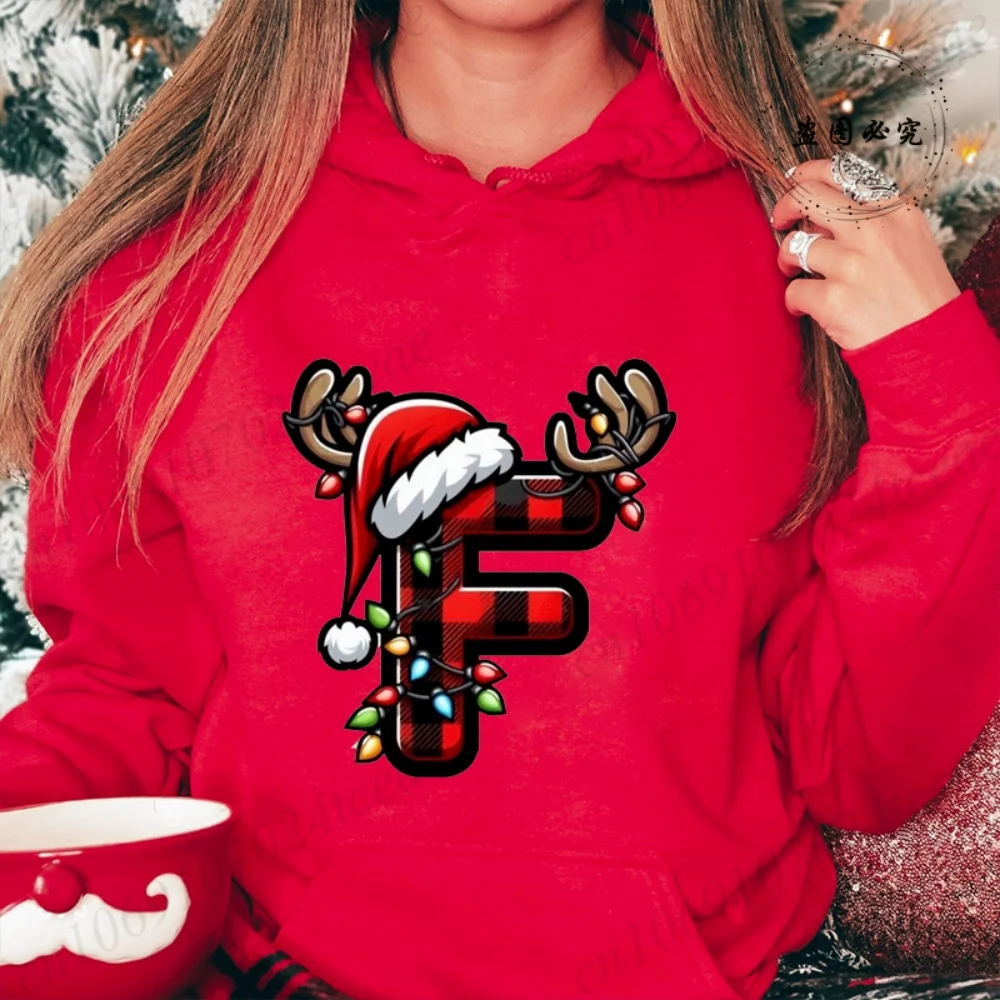 

Women's Autumn Winter Casual Hoodie Festive Christmas Alphabet with Santa Hat Print Hoodies Party Sweatshirts Pullover Hoodies