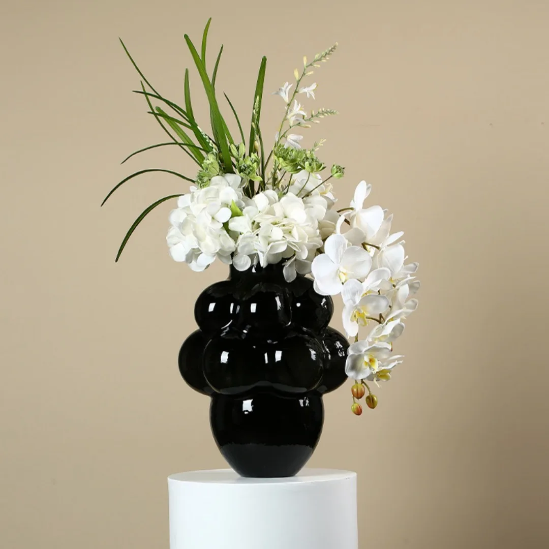 High-grade cold black grape hydroponic glass flower ware soft decoration home light luxury living room vase decoration