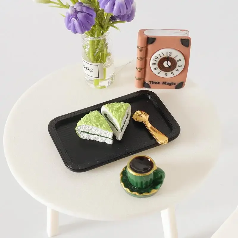 Afternoon Tea Scene Decor Miniatuur Poppenhuis Koffie Dim Sum Dienblad Set Mini Keuken Voedsel Decor Accessoires Kid Fantasiespel Speelgoed