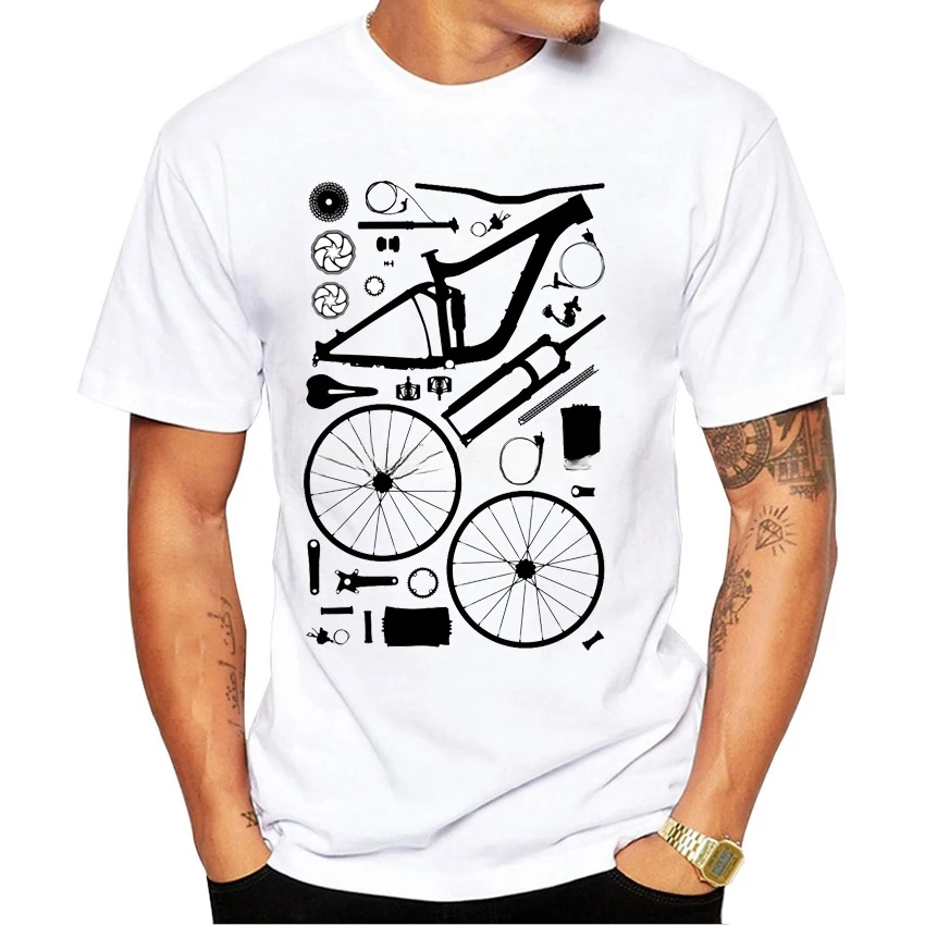 

Summer Bicycles Sport Casual Tops Hip Hop Boy Tees New Vintage Men Short Sleeve MTB Bike Parts Deconstruction Print T-Shirt