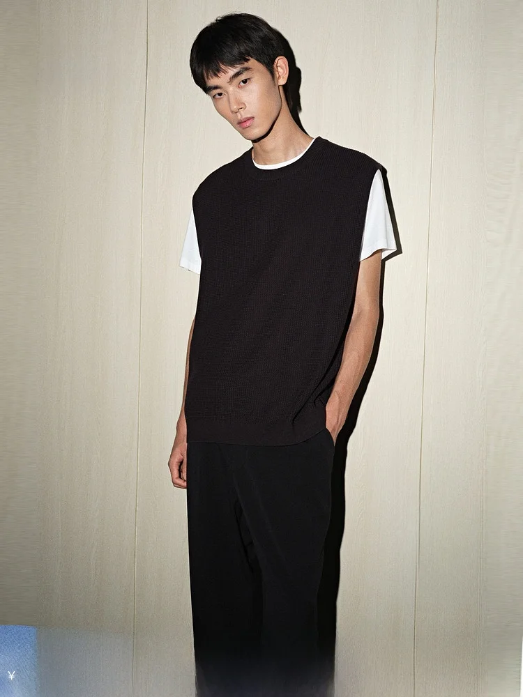 

Loose Men's Knitted Sweater round Ne Svel Yarn Vest Casual Sle Pure Cotton Youth Faion H&M 300733 Spring Season