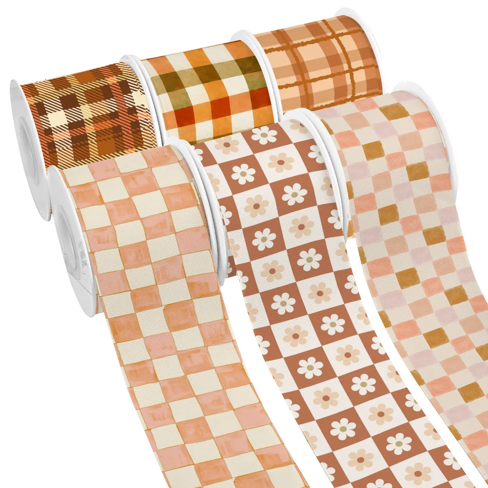 5yards Printed Thanksgiving Autumn Maple Leaf Grosgrain Ribbon for Cheer Bows DIY Girl Headwear Hair Bows Satin Ribbon