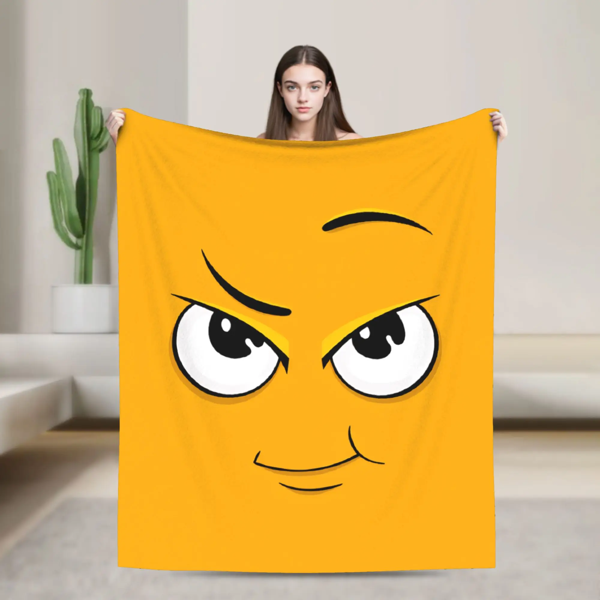 Cartoon Face Meme With Eyes And Eyebrows Blankets Quality Warm Throw Blanket Winter Travel Office Home Decor Funny Bedspread