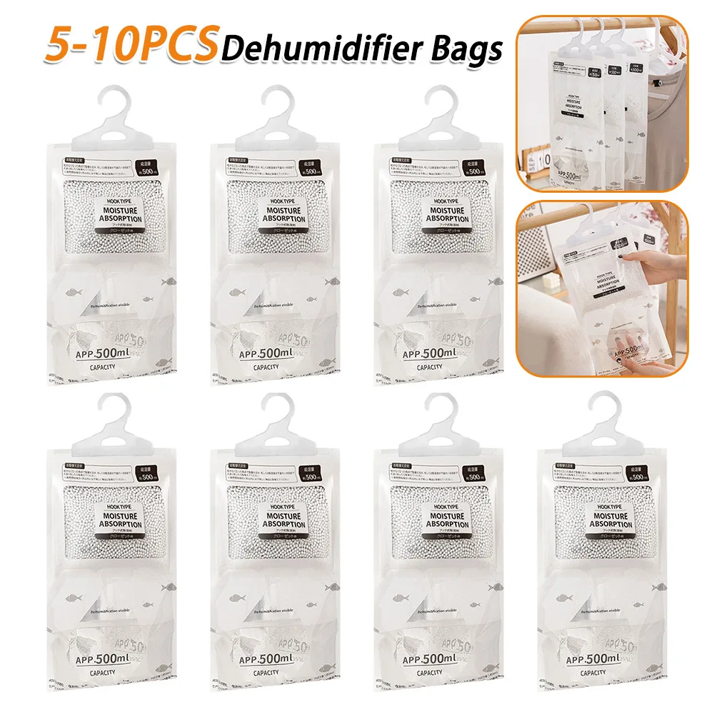 5-10pcs Moisture Absorbers Hanging Closet Dehumidifier Bags Anti-Mold Moisture Absorbing Bag for Closet Bedroom and Kitchen