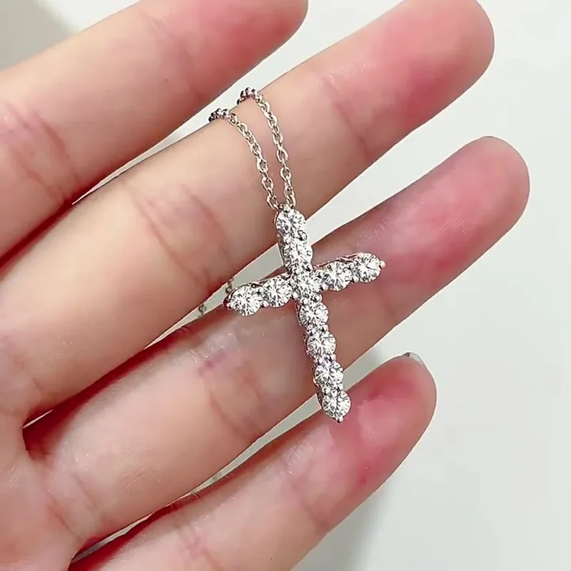 

Latin Cross Full Diamond Necklace Titanium Steel Light Luxury Inlaid Diamond Collarbone Chain Simple Versatile Choker
