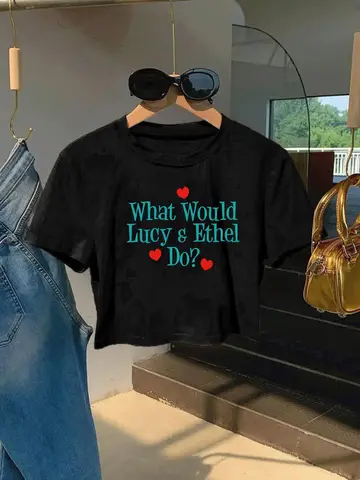 Lustiges Grafik-T-Shirt für Damen – „What would Lucy Ethel Do?“ T-Shirt - Weiße Streetwear Sommerärmel Harajuku Streetwear Tops T-Shirts