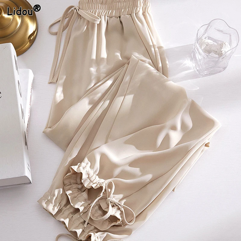 

2023 Women's Clothing Fashion Casual Lacing Loose Pockets Solid Color Comfortable Spring Summer Thin Pleated Drape Lantern Pants