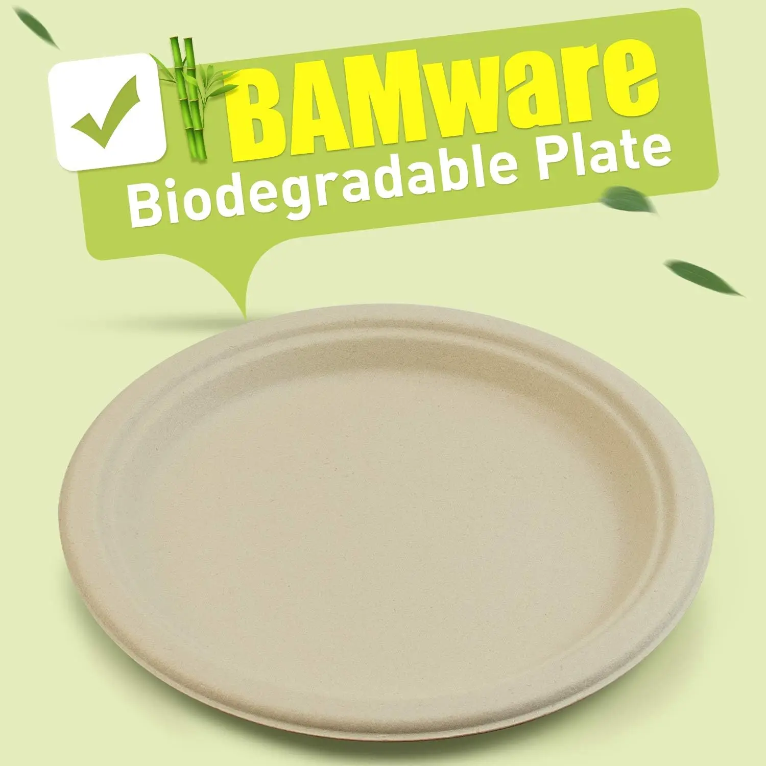 9-Inch, 500-Count, Compostable Plates, Natural Bamboo Fibers, Everyday Tableware - Biodegradable – Disposable Round Shape