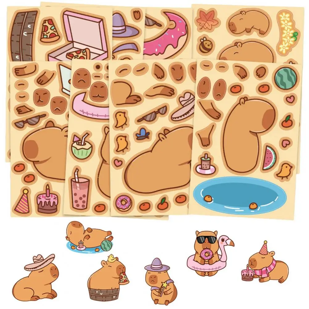 8Pcs Cartoon Sticker Vibrant Durable Cute Capybara Pattern Sticker Waterproof Stationery Sticker DIY Computer Phone Sticker