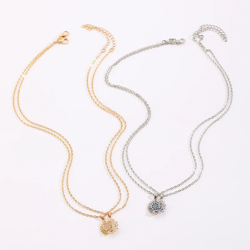 2-teiliges Set Magnetische Sonne-Mond-Anhänger Halsketten für Frauen und Männer Metall Zirkon Strass Sonne-Mond Paar-Halsketten Set Schmuck Geschenke – Detail 10