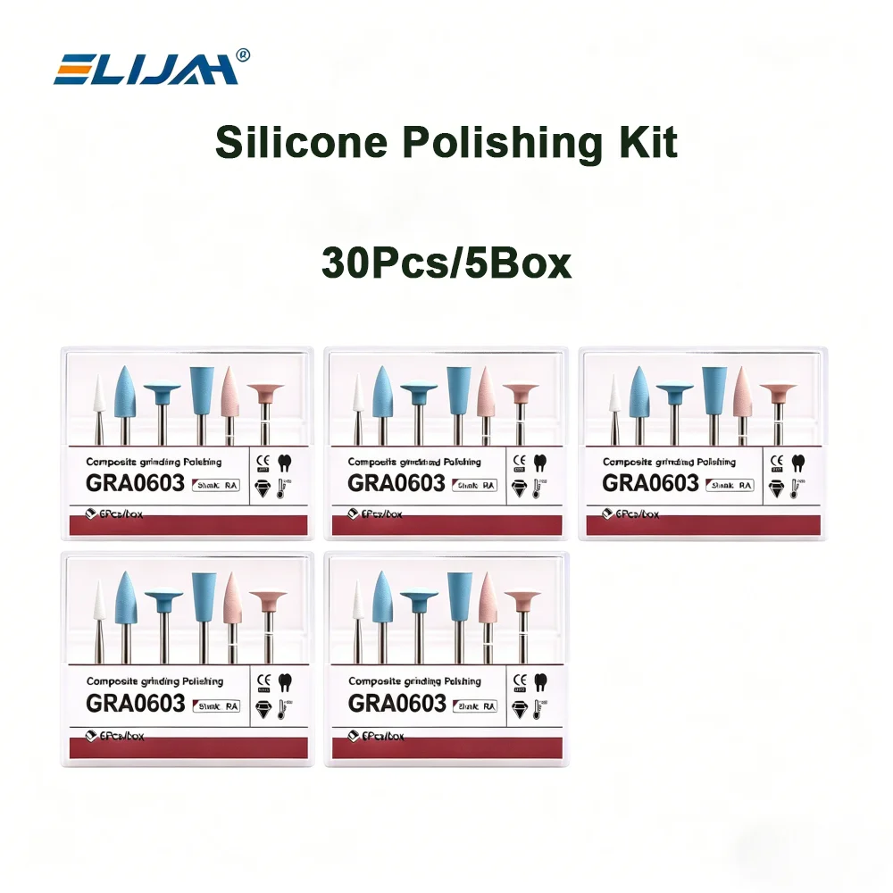 

ELIJAH 30 шт./5 коробок, стоматологические силиконовые полировочные насадки GRA0603, полировщик зубов, боры RA, диаметр 2,35 мм, для низкоскоростного наконечника