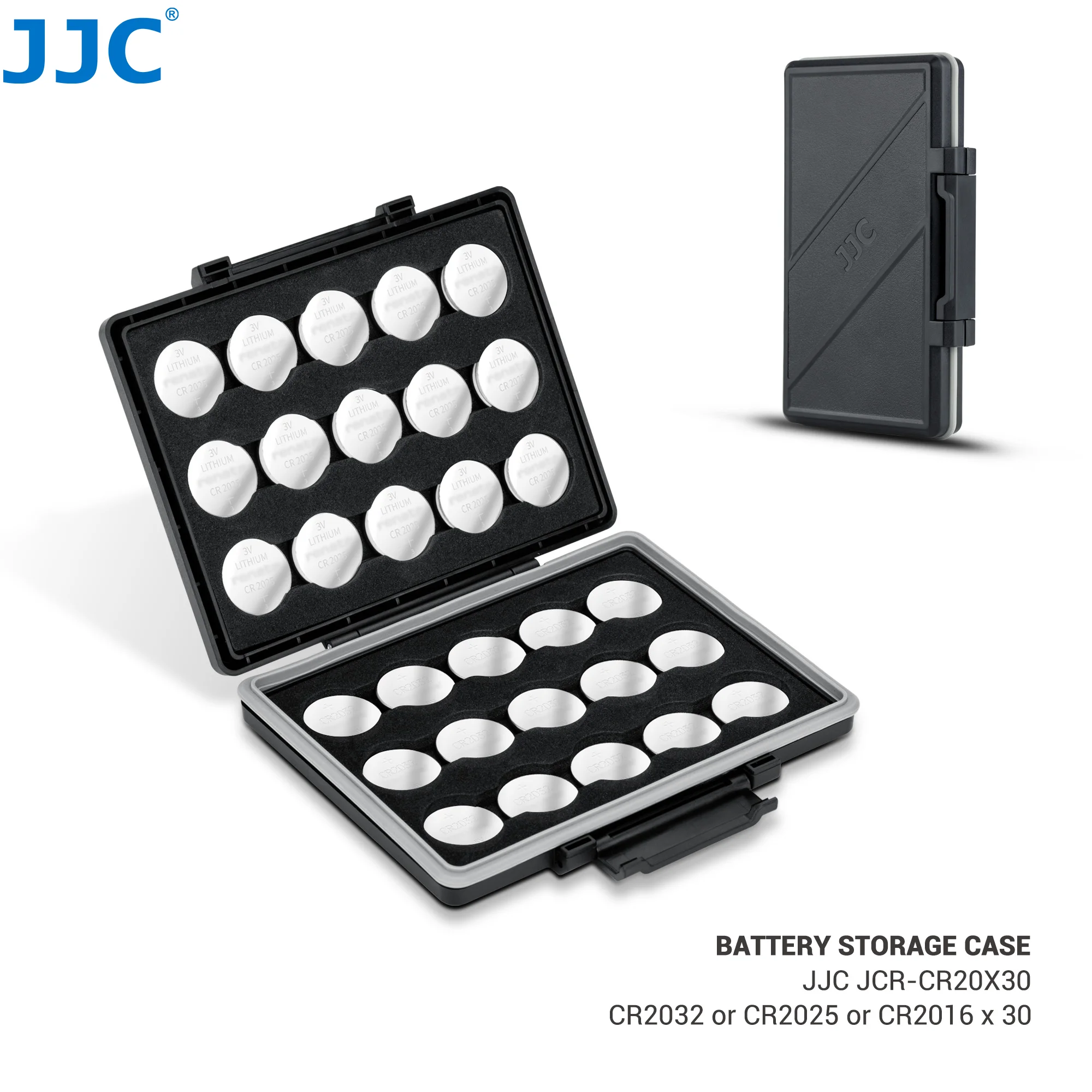 JJC CR2032 Battery Case Button Round Battery Case Coin Cell Battery Case for 30x CR2032/CR2025/CR2016 Battery Storage Organizer