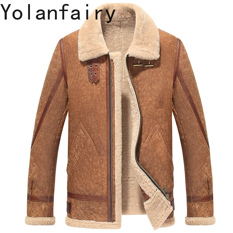 YOLANFAIRY chaquetas de cuero auténtico para hombre abrigo de piel Natural cálido de invierno ropa de hombre chaqueta de piel de cuero genuino de moda abrigos masculinos