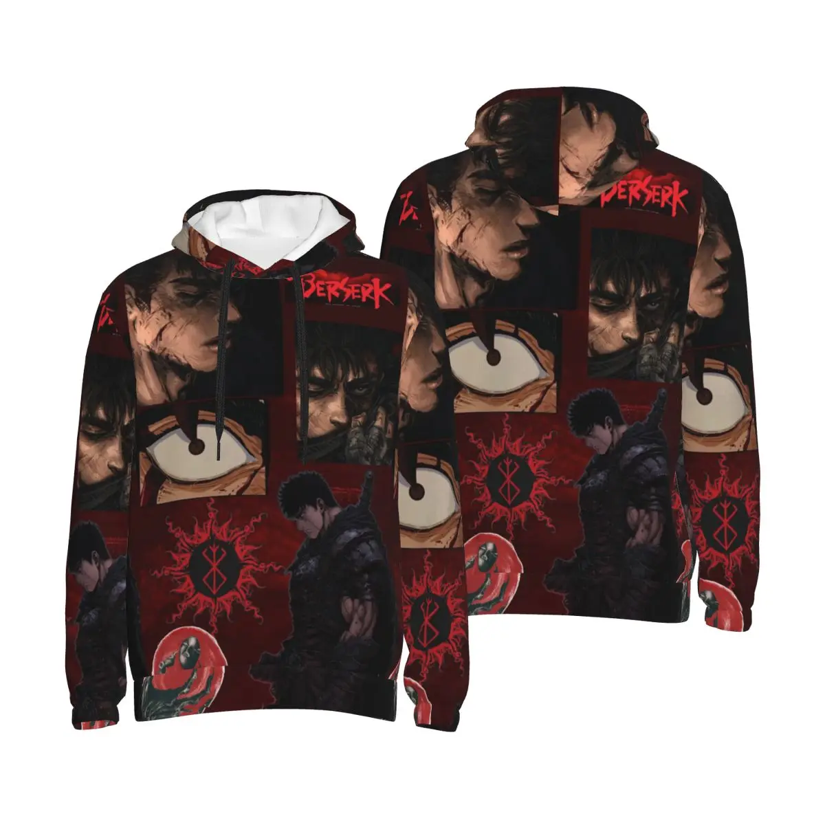 Men Women Japan Anime Berserk Guts Hoodie Hooded Collar Drawstring Hoodies Pullover Sweatshirts Long Sleeve Shirt