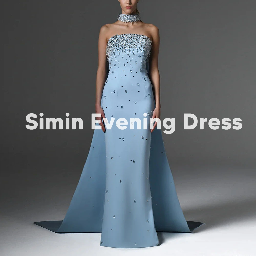 فساتين سهرة سعودية بحورية البحر بدون حمالات كريستال للنساء من Simin بدون أكمام مع أشرطة رسن بطول الأرض فساتين أنيقة 2025