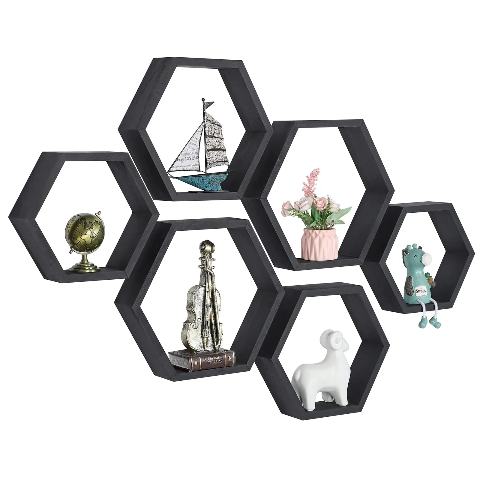 

Set of 6 Wall Shelves Floating Shelves Wood Hexagon Shelves for LivingRoom Decor