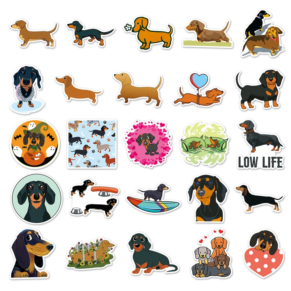 50pcs Cute Dog Dachshund Stickers For Ipad Stationery Phone Journal Scrapbook Laptop Kid Toys DIY Sticker Scrapbooking Supplies