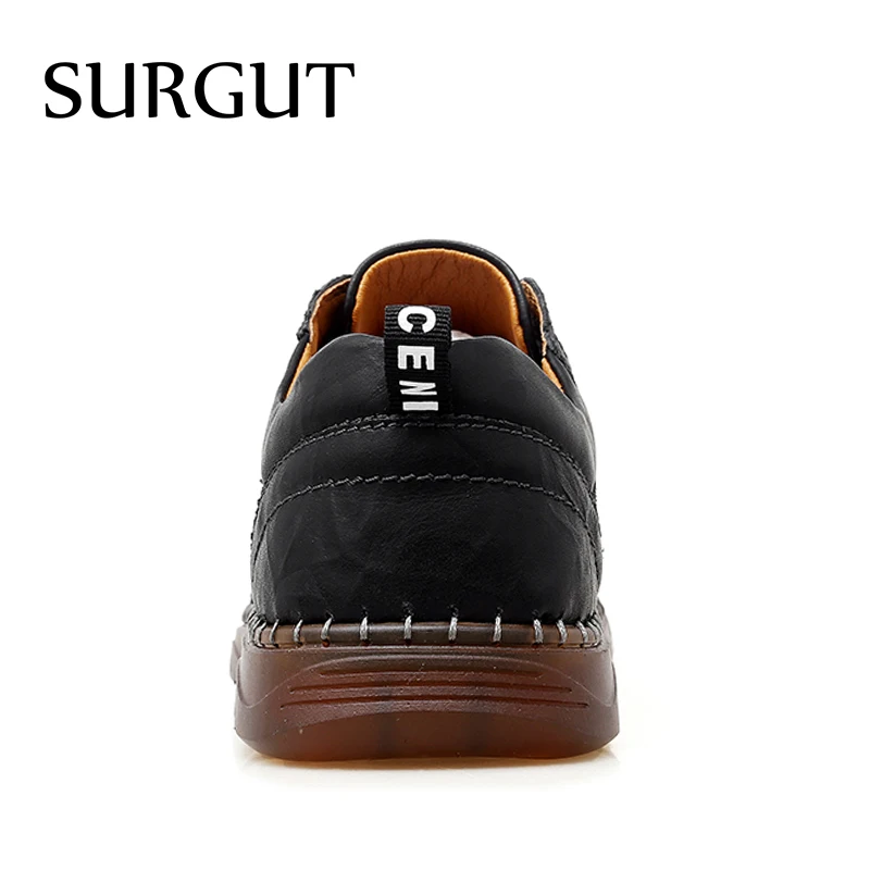 SURGUT Handmade Genuine Leather Casual Shoes Lace Up Outdoor Wear-resistant Men Shoes Trend Business Walking Shoes Soft Sneakers