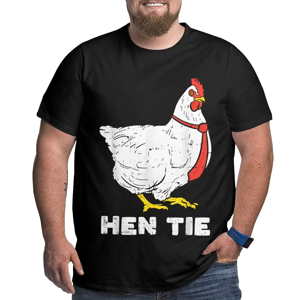 Hen Tie Plus Size T Shirts for Big and Tall Man Cotton Short Sleeve Oversized Top Tees 1X-6X Men's Tops Clothing