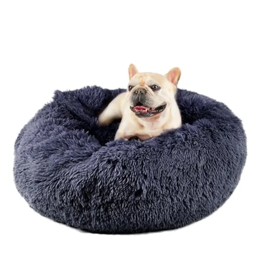 

Medium Dog Bed, Round Dogs Beds with Blanket Attached, Comfort Fluffy Calming Dog Bed Washable 20"/26"/35" Deep