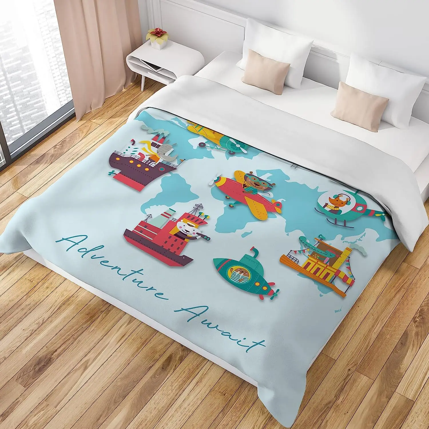 Personalized Baby Throw Blanket with Name, Custom Submarine Airplane Cartoon Car Baby Boy Swaddle Blanket, for Toddler