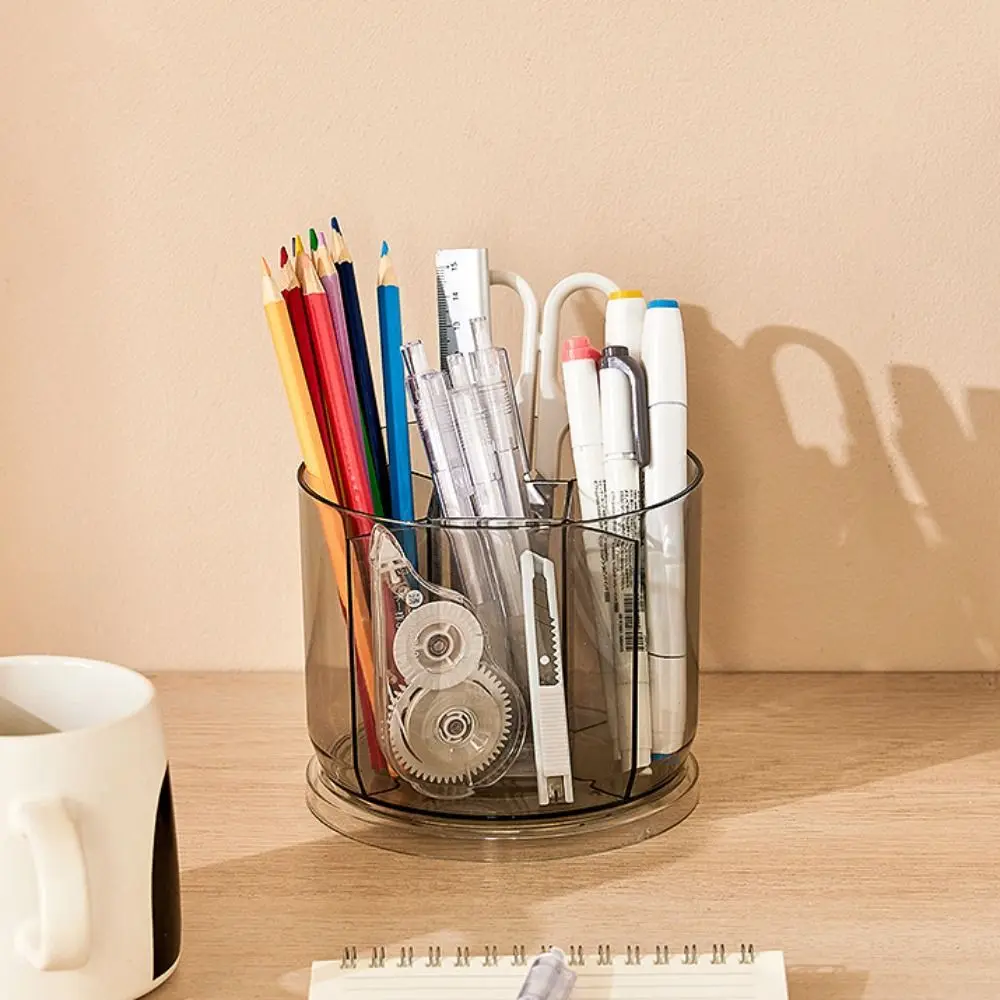 360° Rotation Rotatable Pen Holder Large Capacity 5 Grids Pencil Storage Box PET Space Saving Makeup Brush Organizer Desktop
