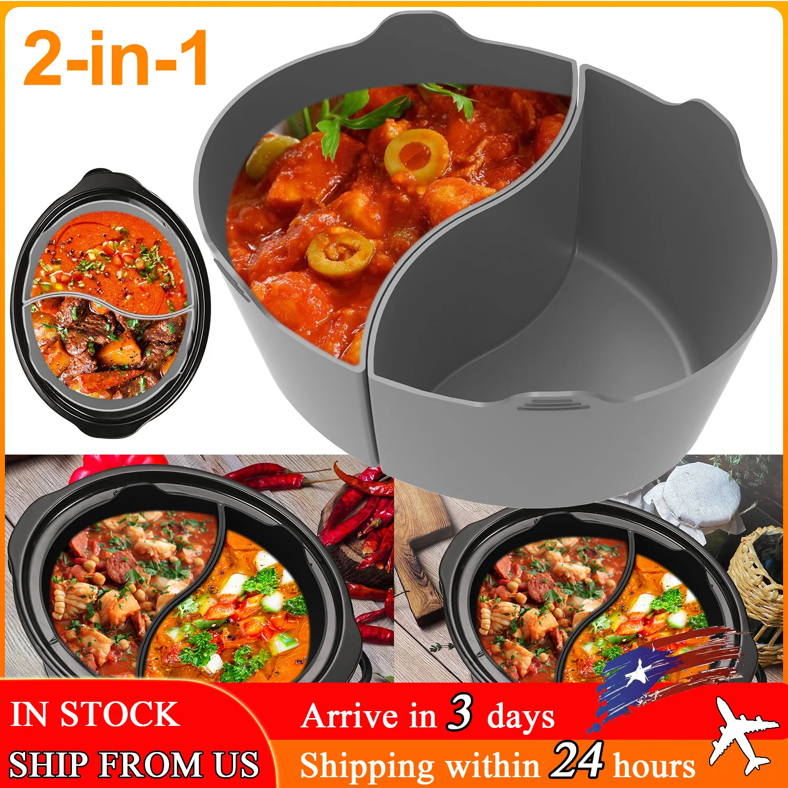 2/4Pcs Slow Cooker Divider Liner for 6 QT Pot Silicone Cooker Divider Insert Leakproof Slow Cooker Liner Heat for Cooking Pot