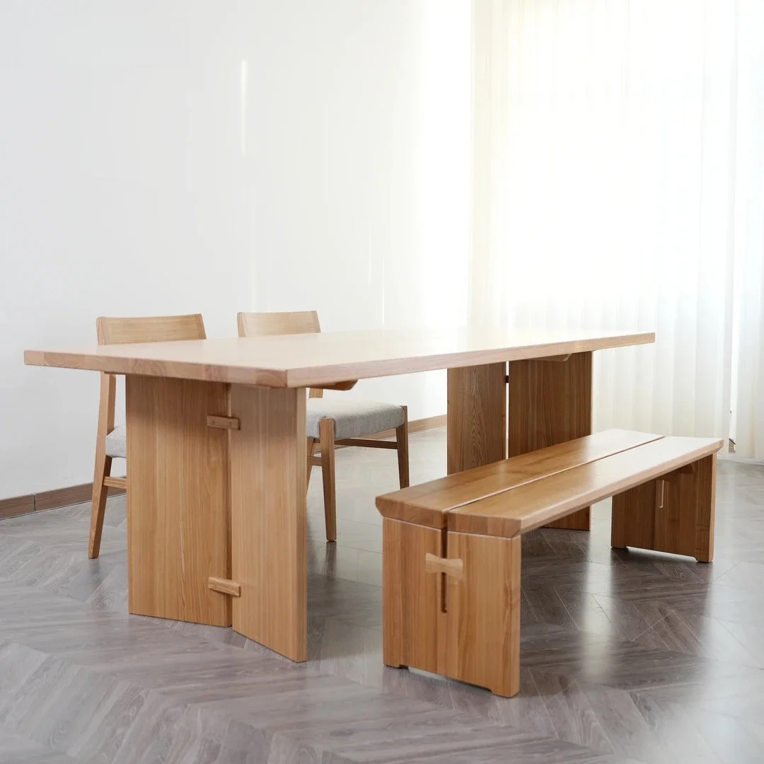 

✿sSolid Wood Dining Table with Drawers-Modern Minimalist 8 Seater Rectangle Eco-Friendly