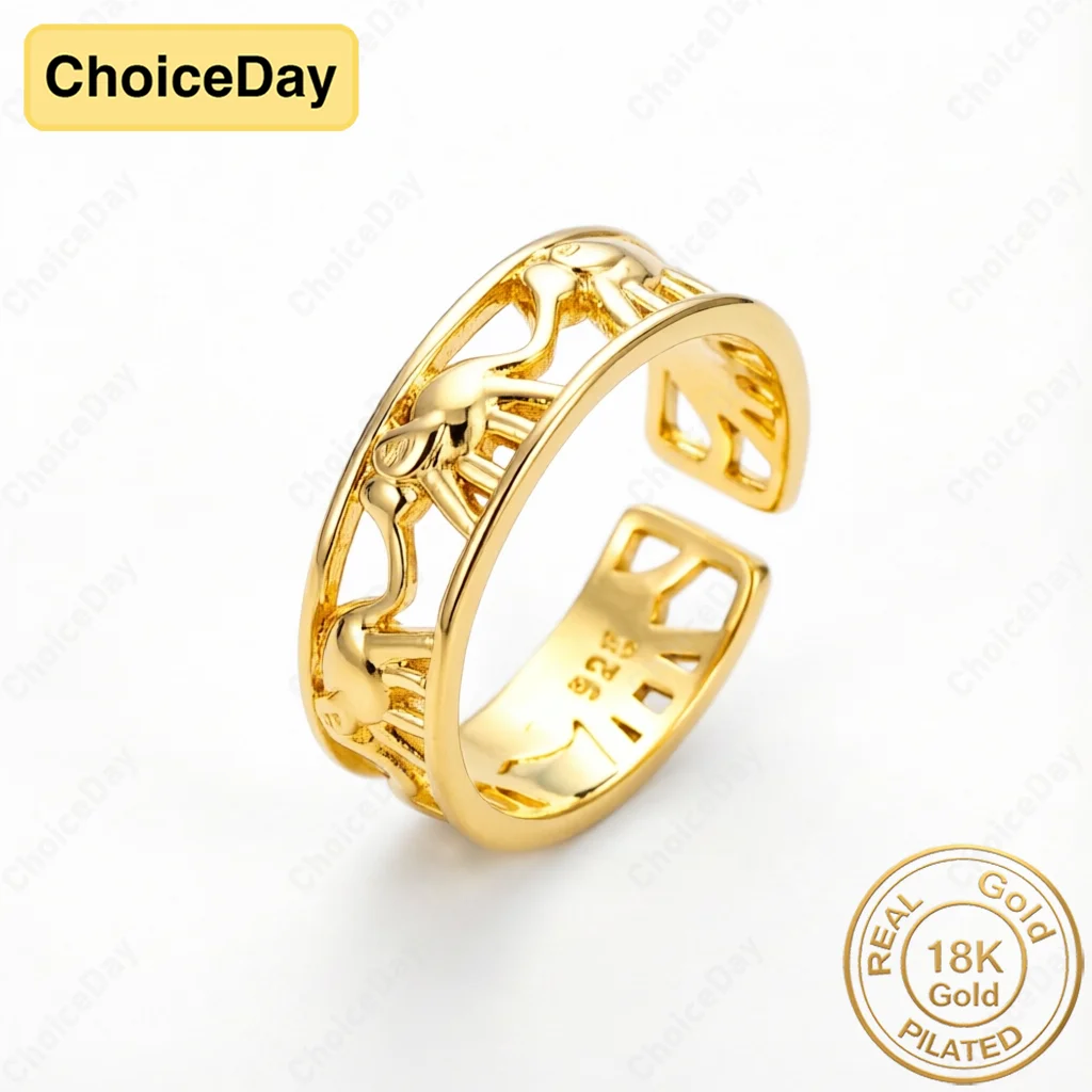 

18K Gold Plated Delicate Openwork Elephant Ring, Fashionable Engagement Party Gift Jewelry for Women
