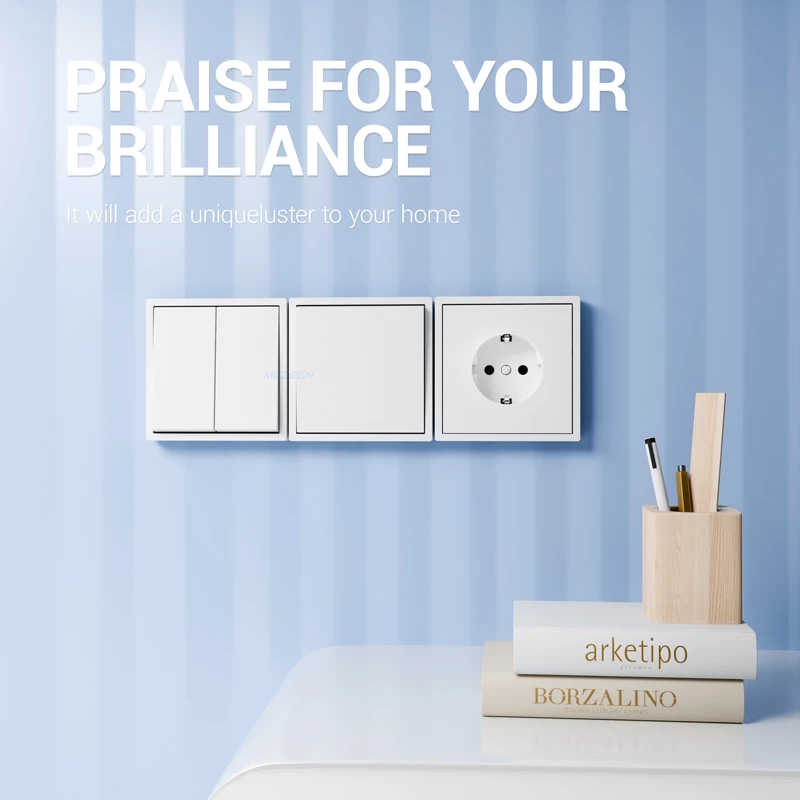 Standard europeo 80 * 80mmPC pannello interruttore a due posizioni interruttore a parete 10A doppio controllo singolo a due posizioni