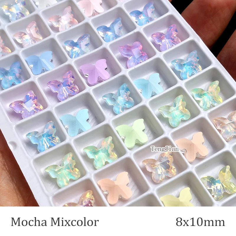 High-Quality K9 Pointed Bottom Butterfly 8x10MM Glass Crystal Mocha 11 Color Rhinestone Stone DIY Nail Art Decoration