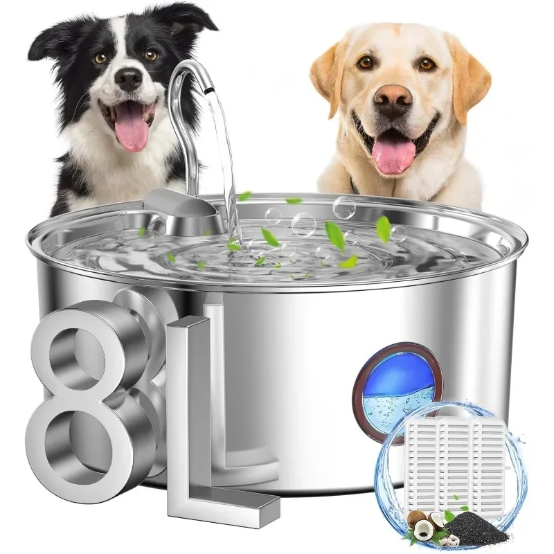 

Dog Water Fountain for Large Dogs- 270oz/8L Stainless Steel Dog Water Bowl Dispenser Automatic Pet Water Fountain