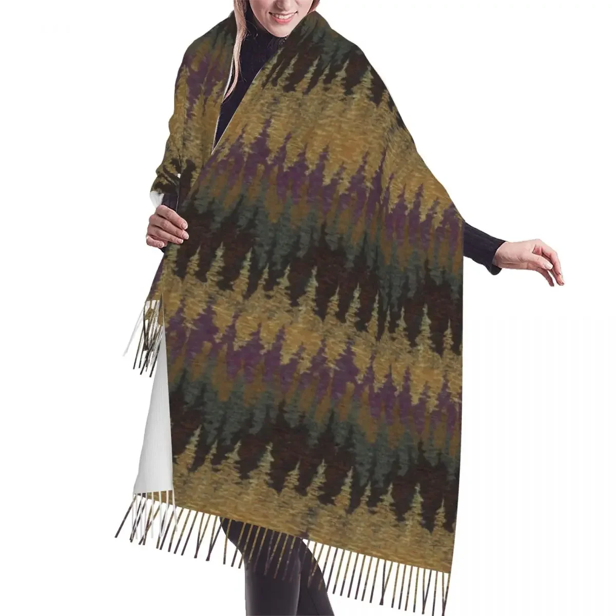 Custom Mountain Range Multicolor Pattern Art Scarf Wrap Women Long Winter Warm Tassel Shawl Unisex Scarves