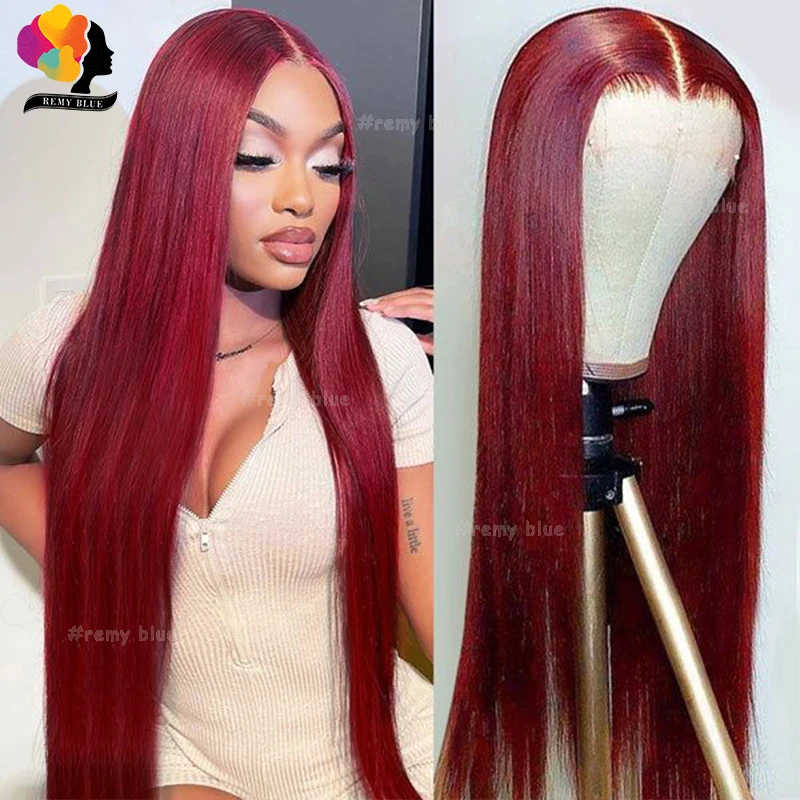 13x6 13x4 Transparent Lace Front Human Hair Wig Pre-Plucked 99J Burgundy Straight Human Hair Lace Frontal Wigs for Black Women