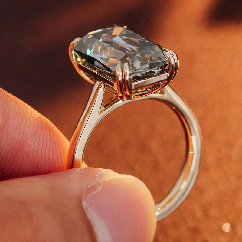 بروفانس 14K الذهب الأصفر خاتم سوليتير مع 9*15 مللي متر الزمرد قطع رمادي مويسانيتي الماس GRA شهادة للنساء خاتم الخطوبة #2