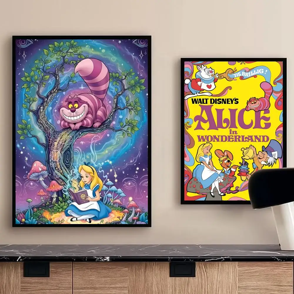A-Alice's Adventures In Wonderland Poster Self-adhesive Art Waterproof Paper Sticker Coffee House Wall Decor view 3