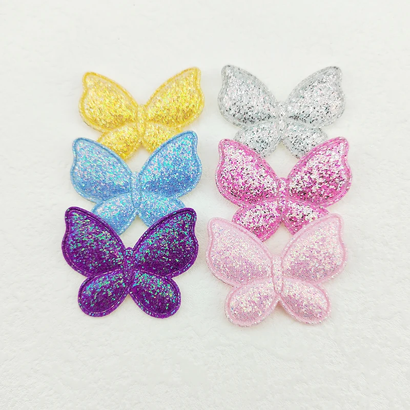 100Pcs/Lot Two Size Glitter Butterfly Padded Appliques For Craft Clothes Sewing Supplies DIY Hair Clip Accessories Patch