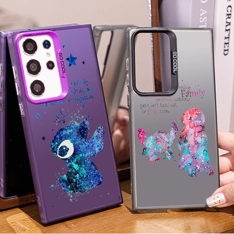 Stitch Anime Ohana For Samsung Galaxy S24 S23 S22 S21 S20 Note 20 Ultra Plus FE 5G Colorful Silver Cover Phone Case