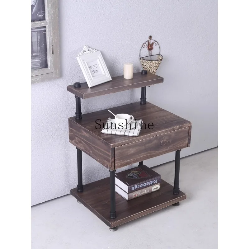 Pine solid wood bedside table retro simple modern storage locker