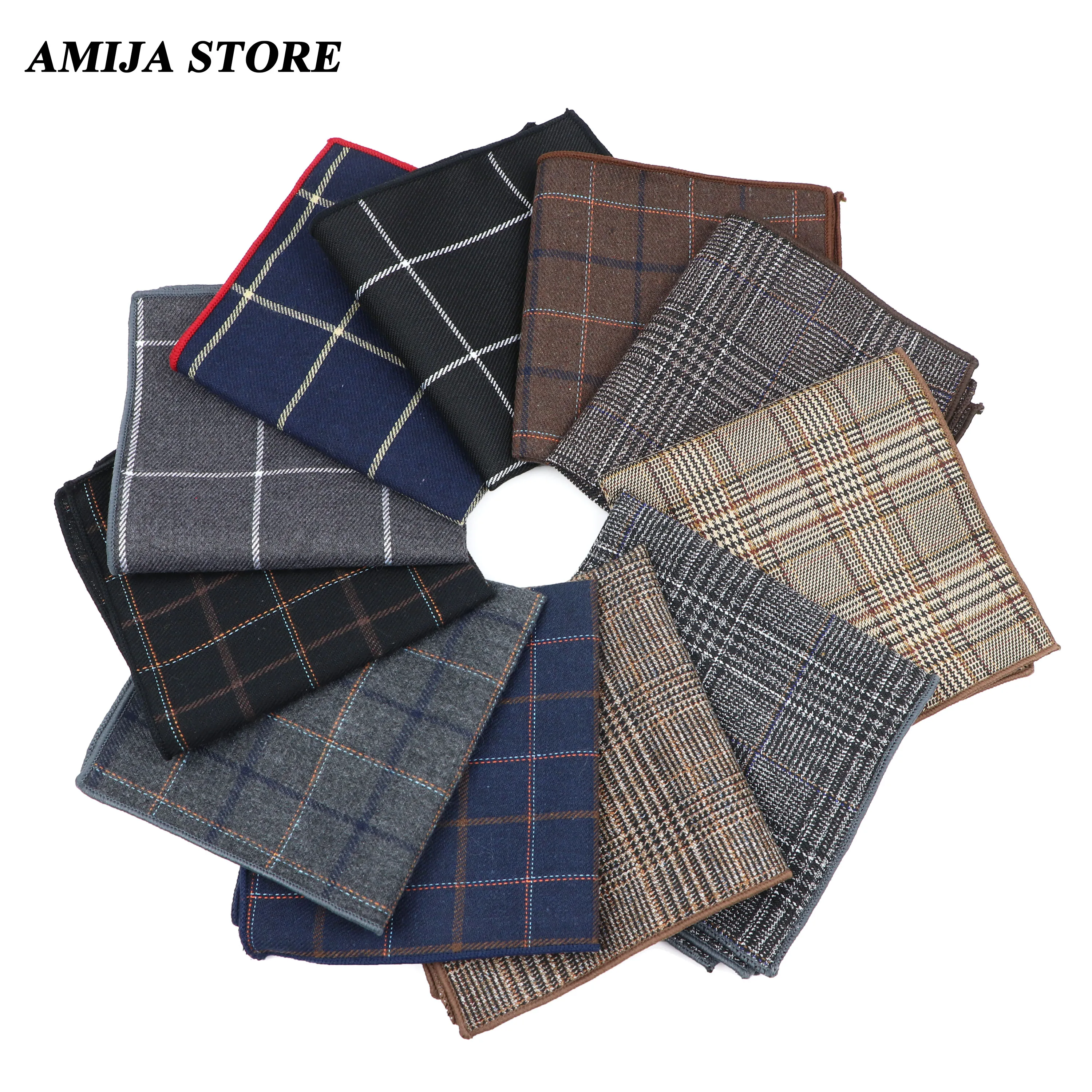 Cotton Classic Plaid Striped Pocket Square 24cm Hankies Brown Suit Party Daily Wear Handkerchief Tuxedo Gift Accessory For Man