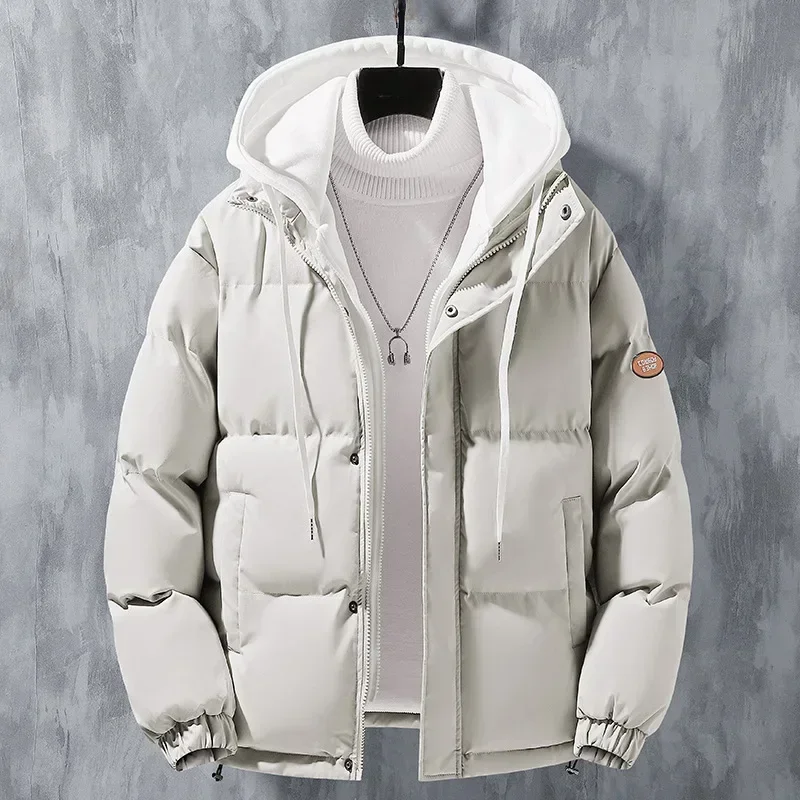 2024 New Winter Loose-fit Thickened Warm Cotton Coat Hood for Men Trendy Student Puffer Jacket Two-piece Illusion Winter Coat