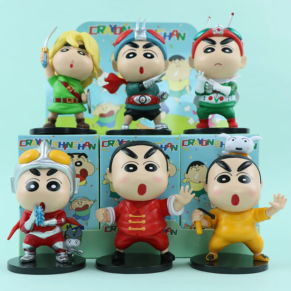 New 6pcs/set Anime Crayon Shin-chan kung fu version Action Figure kawaii PVC Model Statue Toys Desk Decor Collection Gifts boxed