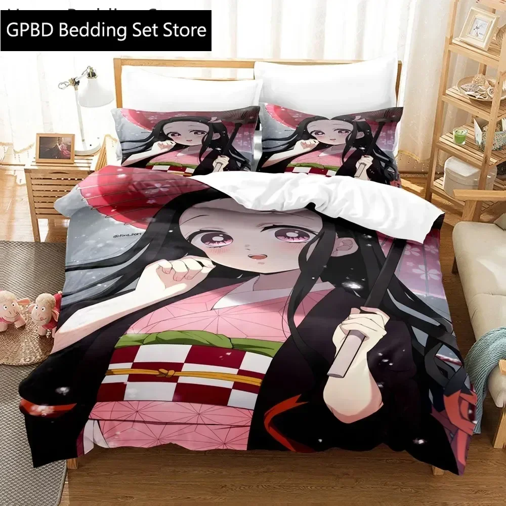 

New Anime Kamado Nezuko Duvet Cover Demon Slayer Bedding Sets Kids Boys Girls Bed Linen Queen King Full Twin Single Size Sets